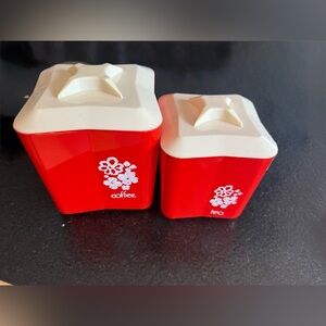 Vintage Lustro Ware Red & White Nesting Canister Set Coffee Tea 1950s MCM